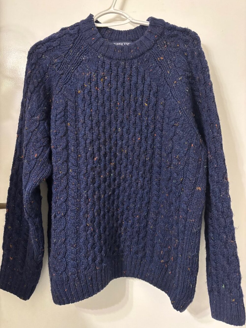 EUC Land's End Chunky Navy Cable Knit Wool Sweater, Women's L